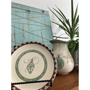 KIC Brushes Ceramic Christmas Pitcher And Plate Hanging Ornaments Hand Painted